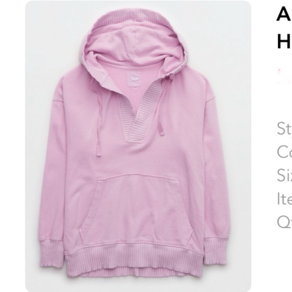 Aerie Down to Earth Violet Willow Light Pink Ribbed Henley Hoodie